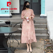 皮爾卡丹（pierre cardin）新中式國風(fēng)天絲連衣裙2025新款夏季改良旗袍高級感寬松氣質(zhì)裙子 粉紅色 S 建議95-108元