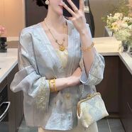 代勒氣質(zhì)復(fù)古刺繡提花外套女2025春季新款高級(jí)感女士新中式上衣 XN天藍(lán)色【單上衣 寬松版型】 XL 建議80-110斤