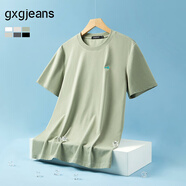 gxg.jeans男裝  多色字母繡花基礎(chǔ)涼感休閑圓領(lǐng)短袖T恤男 25年夏新品 果綠色 M (170)