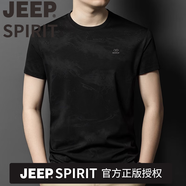 JEEP SPIRIT高檔重磅真絲桑蠶絲短袖t恤男士圓領高端中青年薄款涼感半袖體恤T 吉普品牌D8013黑色-桑蠶絲 M 165