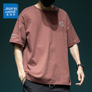 真維斯（Jeanswest）純棉短袖t恤男夏季新款圓領(lǐng)刺繡潮流半袖寬松加肥加大碼休閑上衣 磚紅色 S
