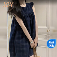 JZDZ茶歇法式小個(gè)子飛袖連衣裙女夏季2025新款復古格子寬松無(wú)袖娃娃裙 藍色格子裙[初戀清純奶甜/氣質(zhì)/ 商場(chǎng)同款 M 45/55kg  商場(chǎng)同款