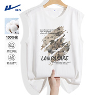 回力國風(fēng)背心男大碼潮流水墨山水畫(huà)印花無(wú)袖體恤男士夏季親膚純棉坎肩 白色(h大中國山水) M 170(建議100斤-120斤左右)