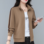 婉玫（wonnmey）開(kāi)衫衛(wèi)衣短款外套女春秋2025新款時(shí)尚洋氣立領(lǐng)小個(gè)子休閑夾克 淺咖 M (適合80-95斤)