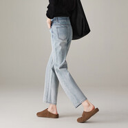 索菲絲爾高腰顯瘦九分煙管牛仔褲女2025春季時(shí)尚百搭休閑直筒褲 淺藍 29