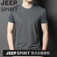 JEEP SPIRIT吉普涼感短袖t恤男薄款圓領(lǐng)休閑夏季中年半袖體恤衫純色潮牌打底 吉普品牌灰色YL953純色 M 165(適合100斤-125斤)