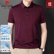 皮爾卡丹（pierre cardin）高端品牌夏季翻領(lǐng)短袖T恤男士寬松商務(wù)冰絲POLO 衫體恤打底上衣 酒紅 M 推薦【95-115斤】