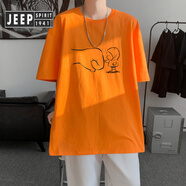 JEEP SPIRIT吉普青少年短袖恤男夏季胖子大碼寬松純棉半袖港風(fēng)圓領(lǐng)體恤 桔紅色 XL 130至145斤可穿