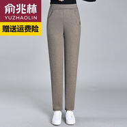 俞兆林2024新款媽媽秋冬毛呢褲子松緊腰休閑長褲中老年女大碼奶奶小腳褲 6005卡其 3XL 【建議120-135斤】