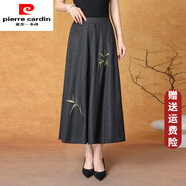 皮爾卡丹（pierre cardin）夏季新款半身裙女黑色高腰A字中國(guó)風(fēng)印花顯瘦長(zhǎng)裙大碼氣質(zhì)大擺裙 黑色 XL 90-110斤