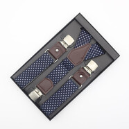 JOYBOKER男士褲子背帶夾防掉褲肩帶胖人松緊吊褲帶成人西褲背帶男式夾吊帶 藏青小菱形