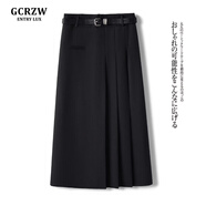 GCRZW高端灰色半身裙百褶中長款秋冬2024新款設(shè)計感氣質(zhì)半裙a字西裝裙 黑色 -贈皮帶 30/2XL-建議125-135斤