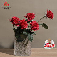 愛已裝糖 節(jié)日禮物假花仿真花高檔手感保濕玫瑰花客廳擺件裝飾花 紅色5支