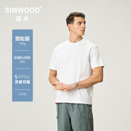 SIMWOOD/簡(jiǎn)木男裝【寬松版】230g長(cháng)絨棉sorona涼感短袖T恤SO120141 白色 2XL (建議166-185斤)