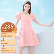 AUI 小個子連衣裙女2024夏季新款黑色名媛氣質(zhì)方領(lǐng)修身顯瘦氣質(zhì)短裙 粉色 M