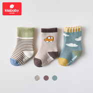 Kissbaby Miracle兒童襪子 25年紅色喜慶新年襪寶寶棉襪新生兒冬季加厚中筒襪 小汽車【加厚毛圈襪】 3雙 XS碼【推薦0-1歲寶寶使用】