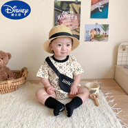 迪士尼嬰兒衣服夏季0-2歲寶寶短袖連體衣男孩卡通新生兒純棉薄款爬服 乳白【熊貓小包哈衣】 90cm 建議12-14個(gè)月，18-24斤