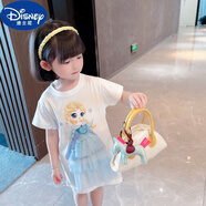 迪士尼（Disney）100%純棉高品質(zhì)愛(ài)莎公主裙新款連衣裙女童T恤2025抖音爆款連衣裙 白色 愛(ài)莎公主 90