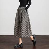 德瑪納【小眾腔調設計】秋季復古休閑風(fēng)條紋燈籠裙舒適藏肉中長(cháng)半身裙女