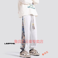 魯賓克褲子男春夏季潮流百搭港風(fēng)潮牌運動(dòng)衛褲國潮刺繡寬松束腳褲休閑褲 淺灰色(常規) XL (建議體重125-135斤)
