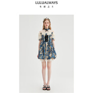 LULUALWAYS【商場同款】25夏季新款洛麗塔復(fù)古宮廷甜美立領(lǐng)連衣裙宴會晚禮服 藍色 L