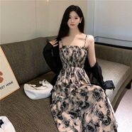 凊知檸新品連衣裙女裝套裝2025夏季新款氣質(zhì)顯瘦法式復(fù)古碎花吊帶長裙子 灰色吊帶裙+開衫 2XL