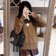 XCFREHTjk制服套裝學(xué)院風(fēng)日系開衫外套校園裙子女裝毛衣女款2024新款秋冬 茶色開衫+山楂裙+襯衫+領(lǐng)結(jié) M