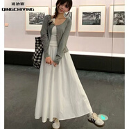 清池影（QINGCHIYING）米白色裙子女夏季2025新款半身裙長(cháng)裙時(shí)尚百搭甜美仙女休閑A字裙 白色 有口袋+內襯 M 【95-110斤】