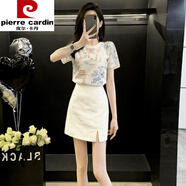 皮爾卡丹（PIERRE CARDIN）淑女氣質(zhì)穿搭一整套2025新款夏季國風(fēng)短袖T恤白色短裙兩件套女裝 上衣+白色短裙 S （100斤以內(nèi)）