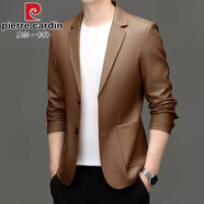 皮爾卡丹（pierre cardin）新款真皮皮衣男士西裝外套頭層鹿皮中年皮夾克薄款西服 557款西裝皮衣咖色 保證正品 M 170碼建議105-120斤
