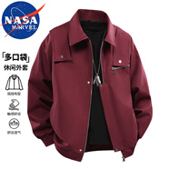 NASA MARVEL夾克男士春秋季休閑中青年寬松翻領(lǐng)透氣長(zhǎng)袖外套上衣 紅色 L