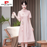 皮爾卡丹（pierre cardin）新中式國風旗袍女2025年春夏款復古盤扣連衣裙高端大氣粉色中長裙粉紅色M