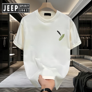 JEEP SPIRIT吉普男士短袖恤夏季薄款潮牌寬松休閑印花半袖衣服男款重磅體恤 白色【前左側(cè)小圖K1098 兩片小羽 S 建議90-100斤