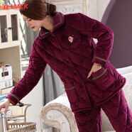 LMCK冬天穿的睡衣中年婦女超厚三層加棉襖冬季睡衣女加厚保暖珊瑚絨三 8009紫>氣質(zhì)膚衣服女子女款冬 L 建議80-105斤>遮肚特厚網(wǎng)紅