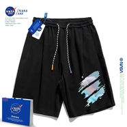 NASA ABOUT【回頭客2593人】NASA聯(lián)名夏季新款休閑潮流寬松五分褲情侶直筒運(yùn) 黑色短褲K04-潑墨漸變?nèi)龡U M