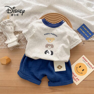 迪士尼（Disney）韓版嬰幼兒衣服2024夏季新款1-3歲男寶寶兩件套薄 套裝 100