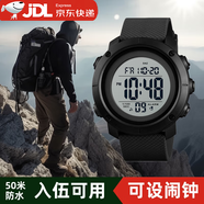 渠辰手表電子手表電子表運動(dòng)手表戰術(shù)手表運動(dòng)石英表役前訓練手表 戰術(shù)手表【黑色表帶】 可設鬧鐘【夜光顯示，50米防水】