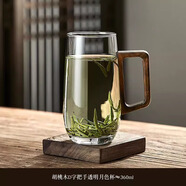 鑫璟仁玻璃綠茶杯高檔創(chuàng)意手繪陶瓷水杯帶把簡約杯家用透明泡茶杯耐高溫 【胡桃木D字把】360ML