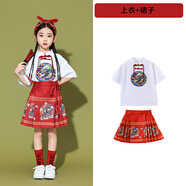 韓菲奴六一兒童啦啦隊演出服幼兒園合唱表演班服小學(xué)生運動會中國風(fēng)服裝 A白色藍龍盤扣上衣+藍龍紅色馬面 120 cm