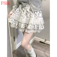FSHE胖mm特大碼300斤女裝辣妹短裙暗黑花邊半身裙女蓬蓬蛋糕裙INS 蕾絲短裙(版+自帶安全褲) M 建議85-100斤