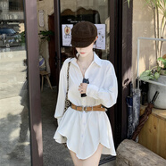 皓娥白色襯衫連衣裙女2025夏季新款法式高級(jí)感小個(gè)子襯衣裙子女 連衣裙【白色群+腰帶M】