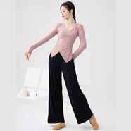 衡曾舞蹈練功服套裝女古典舞形體上衣學(xué)生中國舞民族現代舞訓練服 珊瑚粉長(cháng)袖+黑闊腿褲 XL
