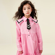 迪迪鹿女大童新款連衣裙學(xué)院風(fēng)兒童春秋裝長(cháng)裙子無(wú)領(lǐng)帶（道具） 粉紫色 粉色 120 cm