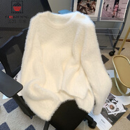 AEMAPE新款針織衫女2025秋冬新款軟糯仿水貂絨厚款保暖寬松套頭毛衣女 白色 均碼 （ 建議85-136斤）