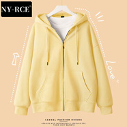 NY-RCE早秋連帽開衫衛(wèi)衣女春秋薄款長袖新款秋季外套女款秋裝上衣 奶黃(純色) XL