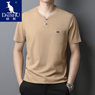袋鼠（DAISHU）冰絲光棉短袖t恤男士中青年夏季薄款圓領(lǐng)條紋體恤衫爸爸潮流男裝K VT-112卡其 2XL 180/54-建議160-180斤