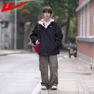 回力夾克男格子拼接立領(lǐng)外套男春秋季2025新款寬松百搭休閑防水 LG-TZS-J6093-黑色 S (建議70-90斤)