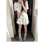 Baldauren12大童女裝夏新款套裝裙15歲初高中學(xué)生17少女休閑運動(dòng)短袖jk短裙 白色（POLO衫+褲裙） 【套裝】 薄款 160 (M)建議體重85-100斤