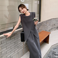 皮爾卡丹（pierre cardin）灰色套裝裙女夏季2025新款氣質(zhì)高級感無袖上衣半身裙兩件套連衣裙 灰色 優(yōu)質(zhì)版套裝 XL 136-150斤