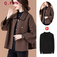 恰凡（QIAFAN）媽媽裝秋裝洋氣毛呢外套中年女短款中老年女裝高貴呢子老年人衣服 A8L15D6B15 咖色+打底衫 5XL （適合145-160斤）